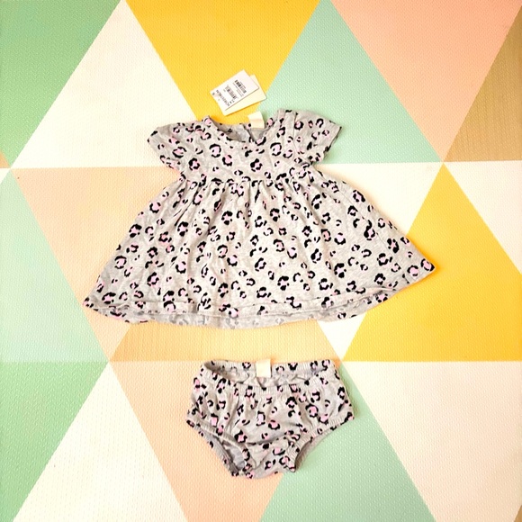 NWT Tucker & Tate 2 Piece Heather Grey and Pink Leopard Dress and Bloomers 3 mo - Picture 2 of 13